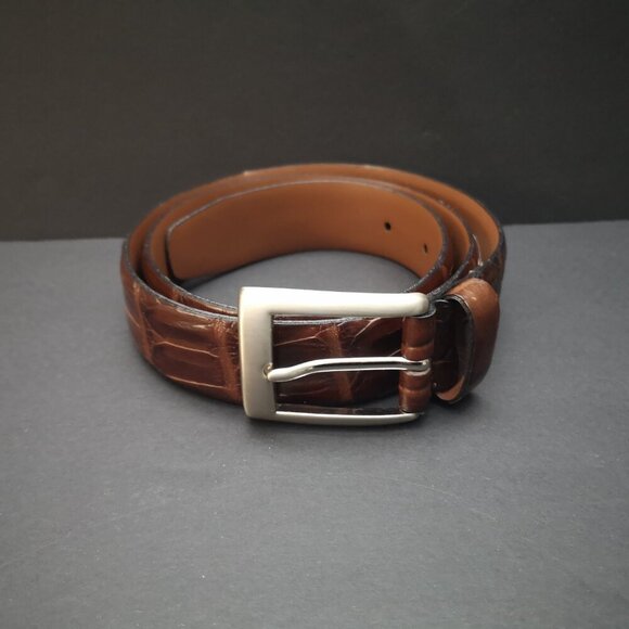 Florsheim Made in Italy Men's Size 30 Brown Croco Grain Italian Leather Belt - Picture 3 of 10